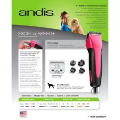 Фото Машинка для стрижки тварин Andis SMC Excel 5-Speed+, рожева - 6